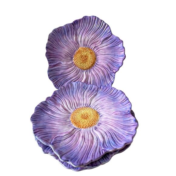 Maxcera Purple Floral Ceramic Dinner Plates 10in Set of 4 Spring New - Picture 7 of 15